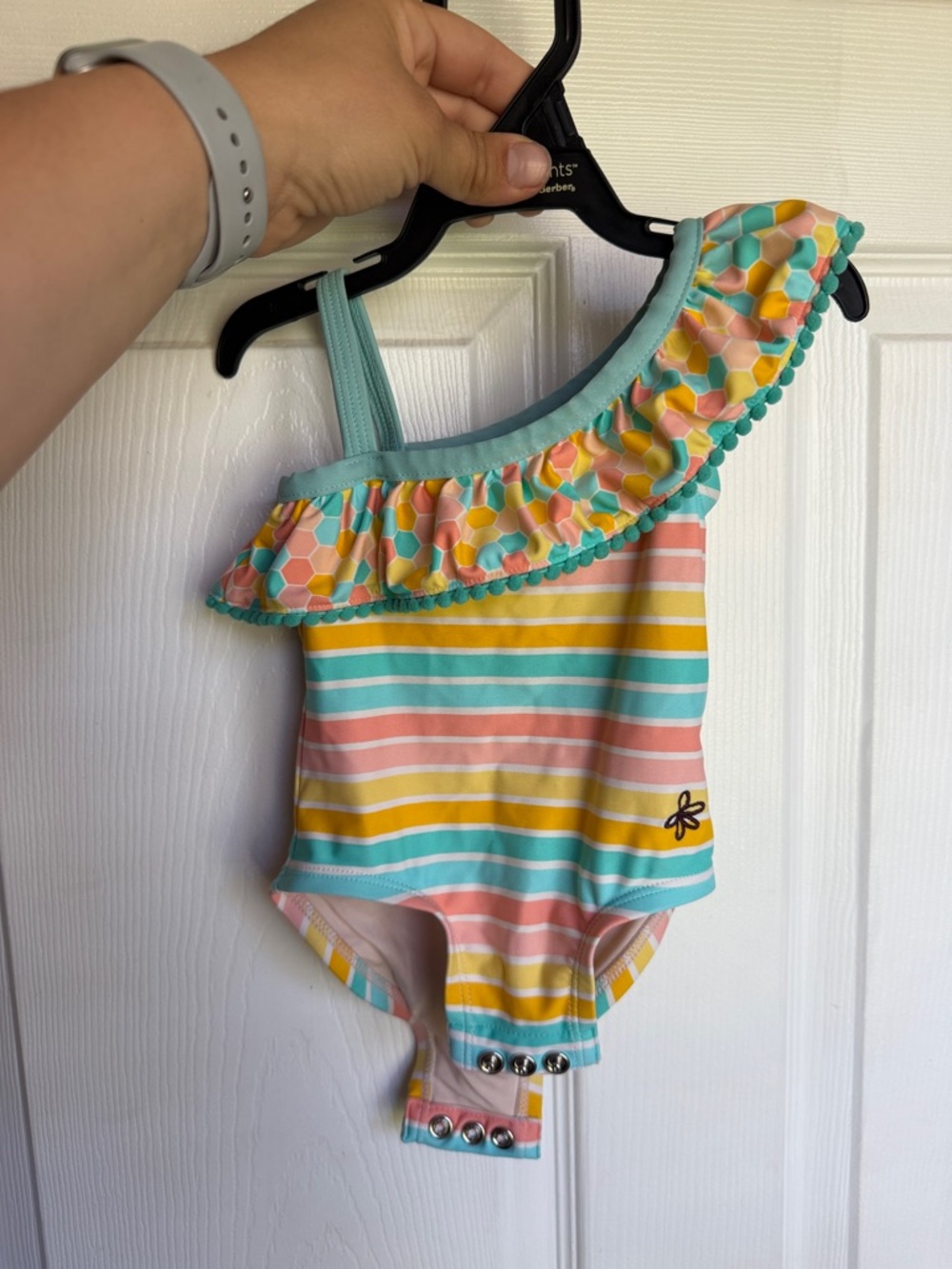 Striped One-Shoulder Baby Swimsuit with Ruffle - Pastel Stripe